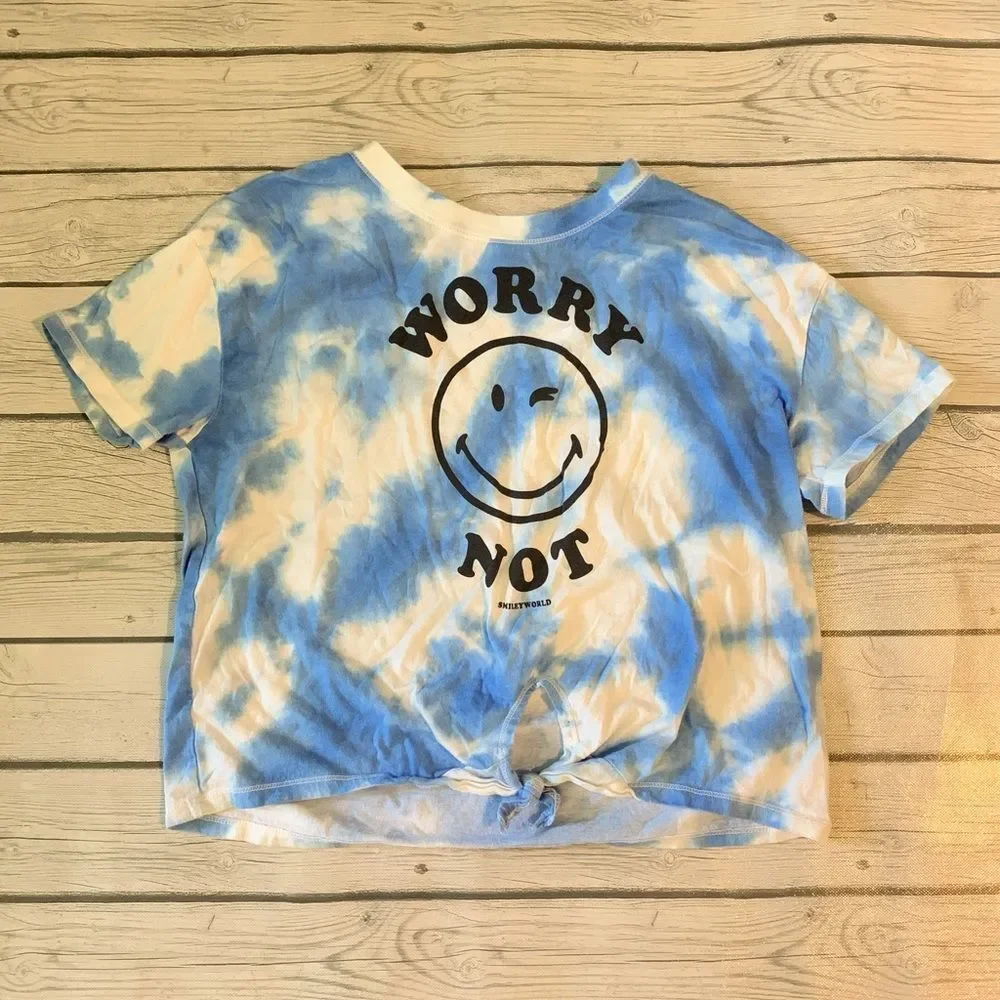 Old Navy blue tie-dye smiley face tie top-Girls XXL